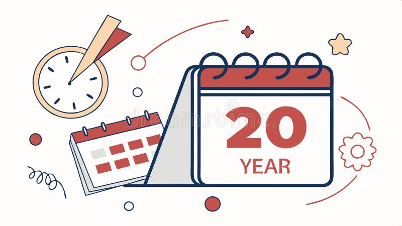 Kalender mit 20 Jahre Mark Jahrestag und Meilenstein Symbol Vektor Design Generative AI. Kalendersymbol mit 20-Jähriger Markierung für Jahrestage-Meilensteine und langfristige Feiern ideal für Firmenjubiläen Veranstaltungsmeilensteine und feierliche Ankündigungen Vektordesign Generative KI
