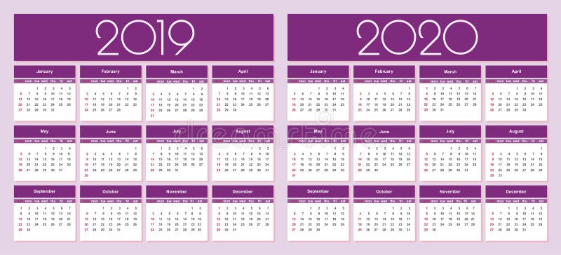 Kalender 2019 och 2020 år royaltyfri illustrationer Kalender 2019 och 2020 år royaltyfri illustrationer