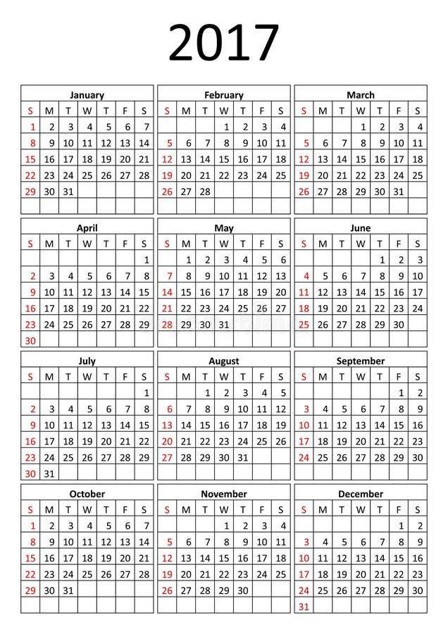 Kalender 17 Schablone Ohne Hintergrund Fur Druck Vertikale A Vektor Abbildung Illustration Von Kalender Fur