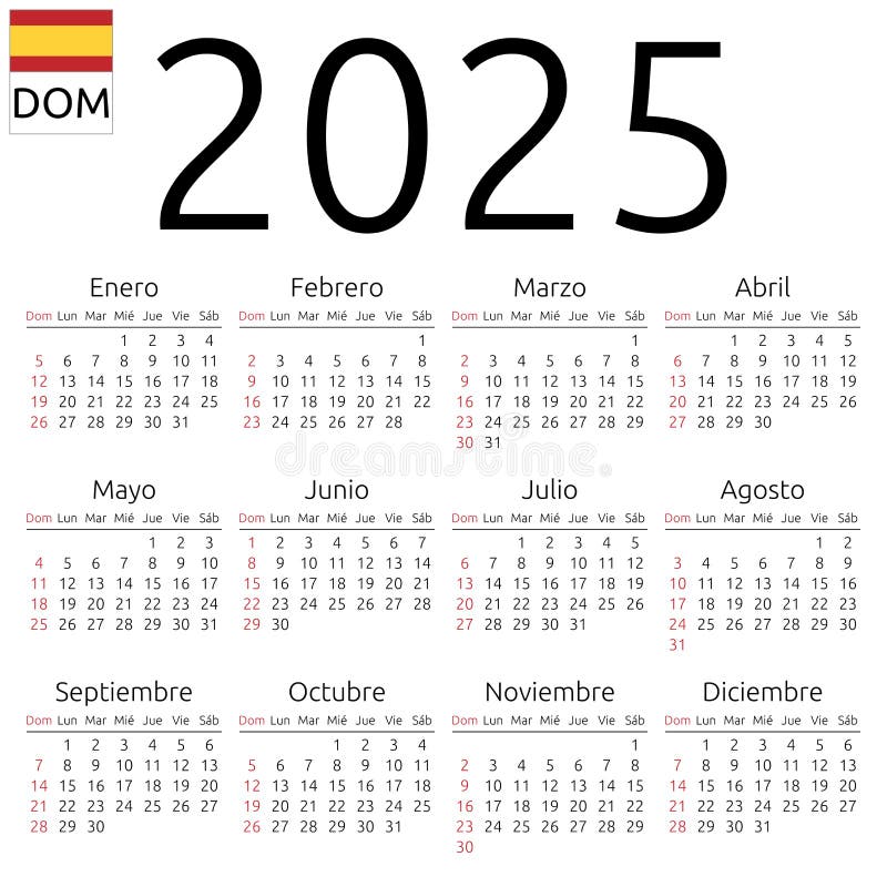 Kalender 2025, Englisch, Montag Vektor Abbildung - Illustration von 