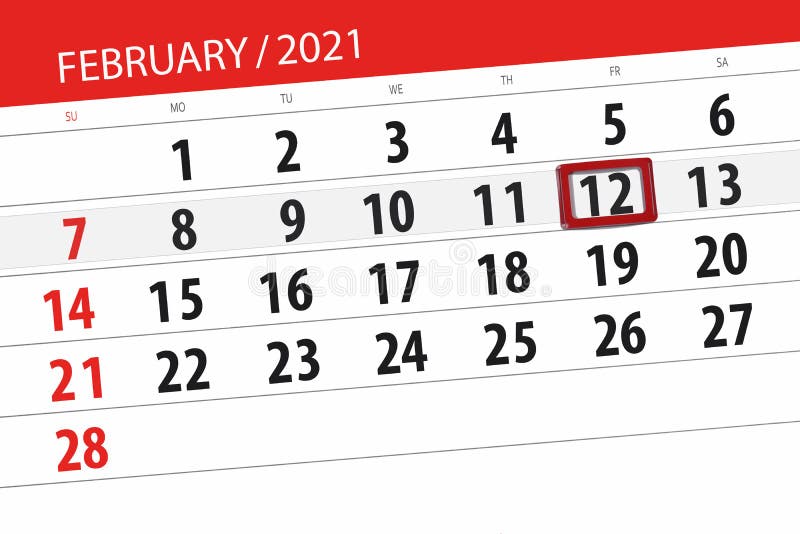 Kalender voor de maand februari 2021 deadline dag 12 vrijdag