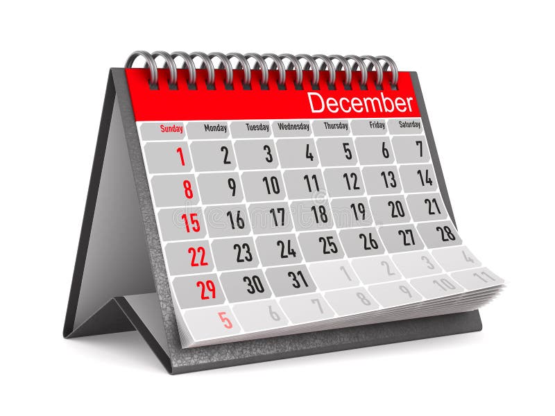 Kalender voor December Geïsoleerde 3d illustratie