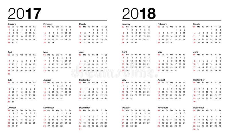 kromme Merchandising Beter Kalender voor 2017 en 2018 vector illustratie. Illustration of bureau -  90982520