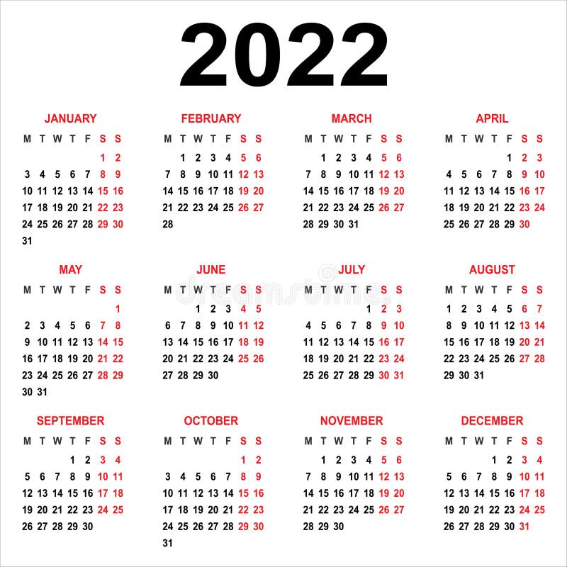 Doe mijn best Kolonisten Opsommen Kalender 2022. Week Begint Op Maandag Vector Illustratie - Illustration of  juli, bureau: 209218993