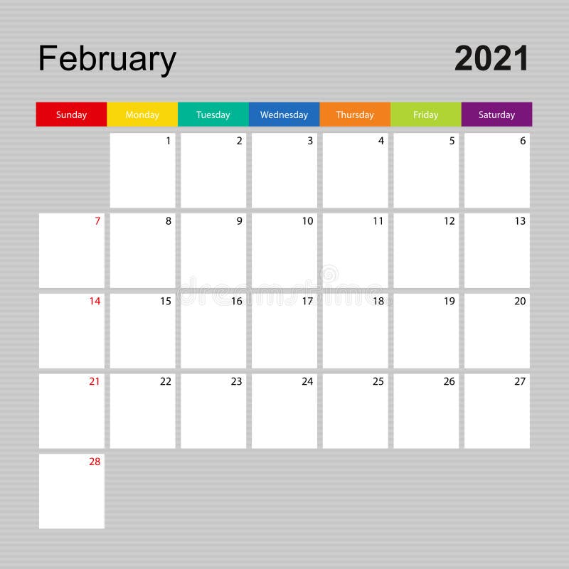 Zondag 16 Februari 2021 Kalenderpagina Voor Februari 2021 Wandplanner Met Kleurrijk Ontwerp Week Begint Op Zondag Vector Illustratie Illustratie Bestaande Uit Gebeurtenis Ontwerp 190940792