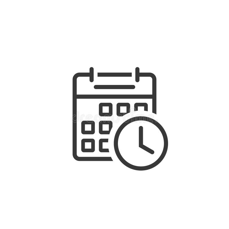 Kalenderuhr-Ikonenvektor, Linie Entwurfskunst des Anzeigensymbols, Terminplanungssymbol des Ereignisses lokalisierte clipart stock abbildung