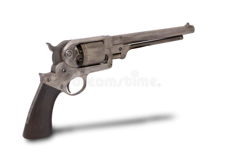 The USA .44 caliber six-shot revolver. The double-action revolver of the Starr system from the American Civil War time. The path on the white background. The USA .44 caliber six-shot revolver. The double-action revolver of the Starr system from the American Civil War time. The path on the white background