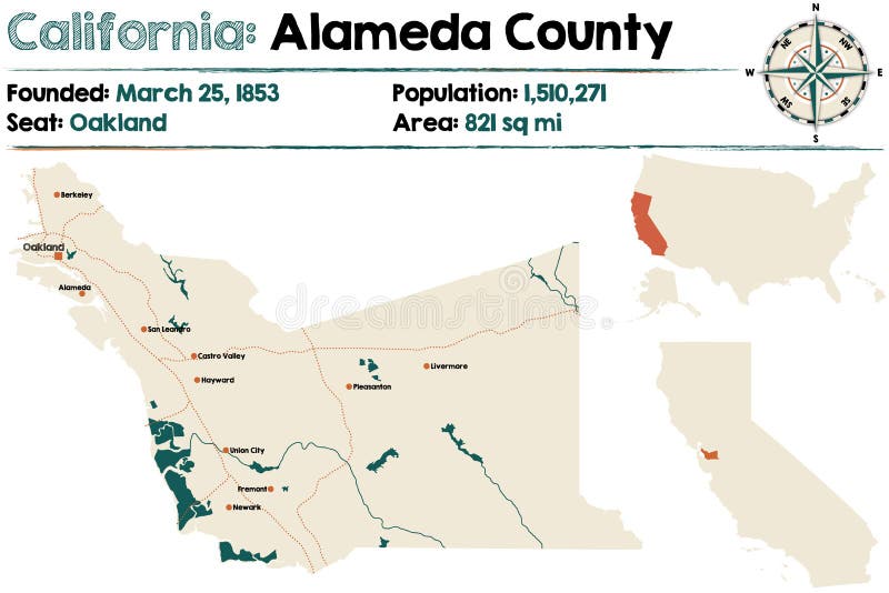 Kalifornien - Alameda County översikt royaltyfri illustrationer Kalifornien - Alameda County översikt royaltyfri illustrationer