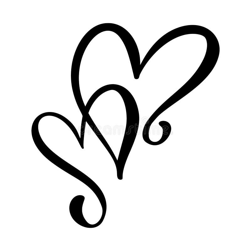 Kaligraficzny miłości serca znak Wektorowy Romantyczny ilustracyjny symbol łączy, pasja i ślub Kaligrafia projekta mieszkanie ilustracji