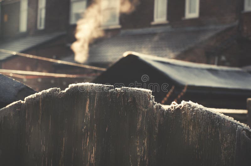 Kall frostig dag för vinter Frost på tak royaltyfri bild Kall frostig dag för vinter Frost på tak royaltyfri bild