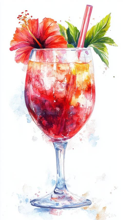 Kall hibiscus-glaslipart i vattenfärgsform royaltyfri illustrationer