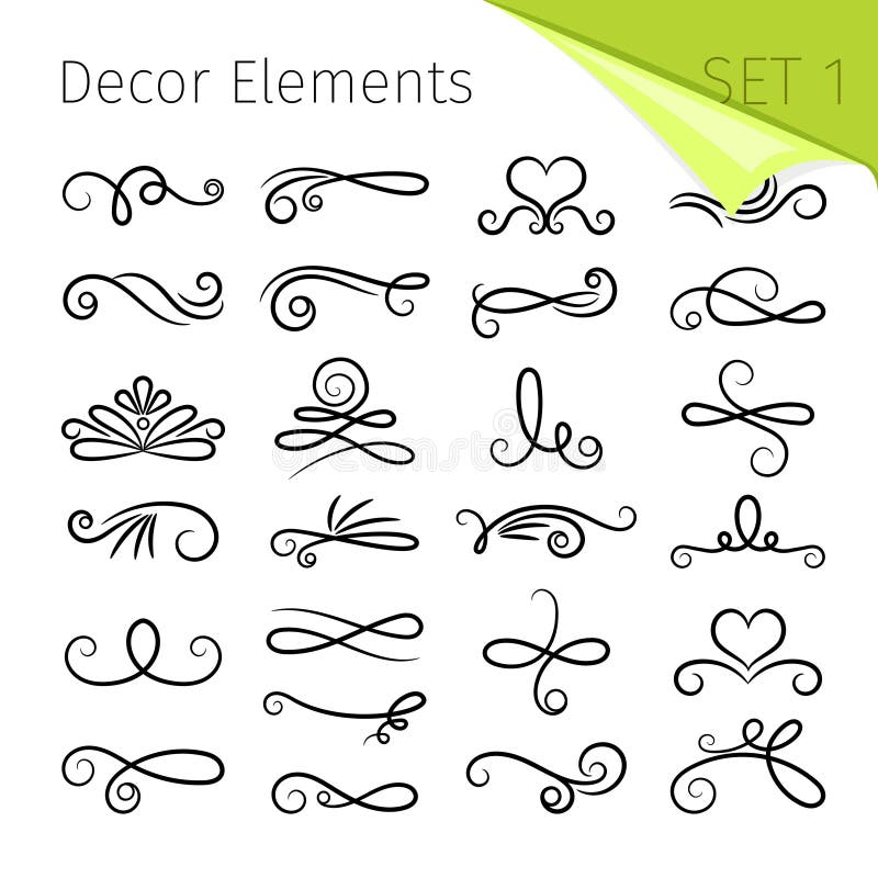 Kalligraphierollenelemente Dekorativer Retro- Flourish wirbelte Vektorelemente für Buchstaben, einfache wirbelnde Dekors vektor abbildung Kalligraphierollenelemente Dekorativer Retro- Flourish wirbelte Vektorelemente für Buchstaben, einfache wirbelnde Dekors vektor abbildung