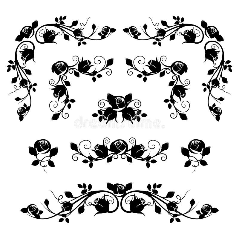 Kalligraphische Vignetten der Weinlese mit den rosafarbenen Knospen. lizenzfreie abbildung Kalligraphische Vignetten der Weinlese mit den rosafarbenen Knospen. lizenzfreie abbildung