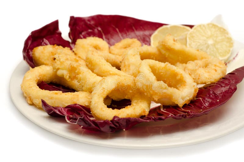 Frittierte Tintenringe stockfotos