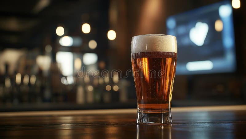 Kaltes Bier in einem Pub mit unscharfen Lichtern für einen gemütlichen und entspannenden Abend vektor abbildung