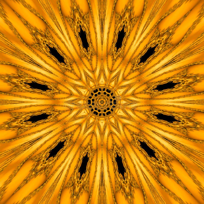 Kaléidoscope mythique d'or sous la forme de mandala du soleil d'or, fractale géométrique