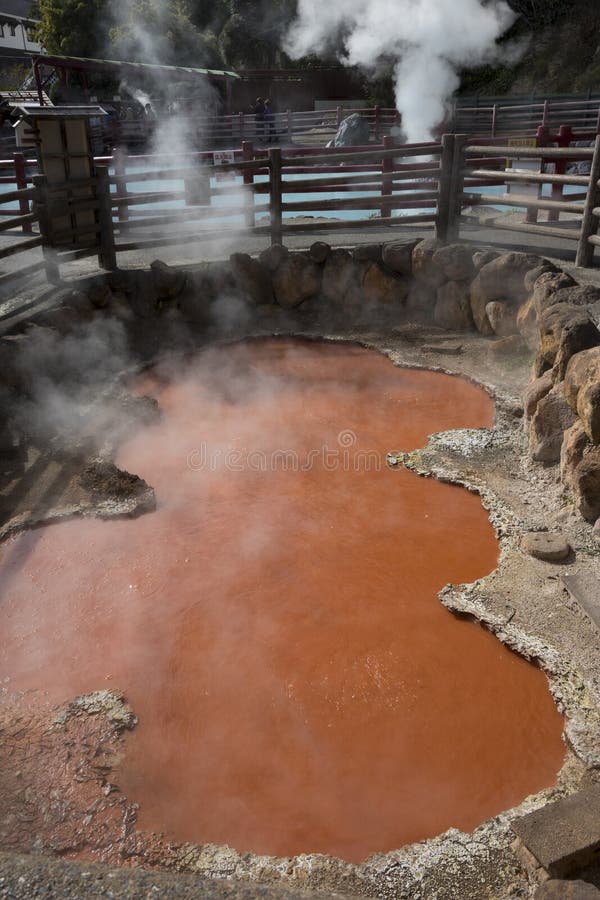 Kamado Jigoku pool, a natural monument, on the hell tour in Beppu