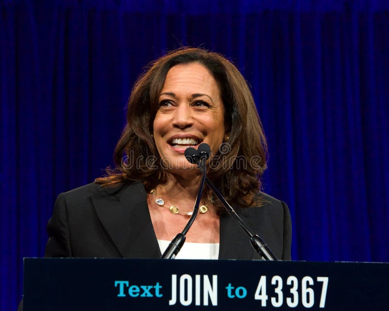 San Francisco, CA - August 23, 2019: Presidential candidate Kamala Harris speaking at the Democratic National Convention summer session in San Francisco, California. San Francisco, CA - August 23, 2019: Presidential candidate Kamala Harris speaking at the Democratic National Convention summer session in San Francisco, California