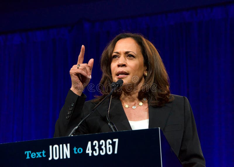 San Francisco, CA - August 23, 2019: Presidential candidate Kamala Harris speaking at the Democratic National Convention summer session in San Francisco, California. San Francisco, CA - August 23, 2019: Presidential candidate Kamala Harris speaking at the Democratic National Convention summer session in San Francisco, California