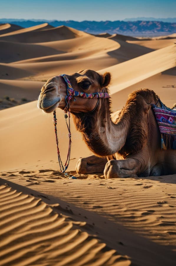 Kamel in der Sahara-Wüste in Goldener Stunde vektor abbildung