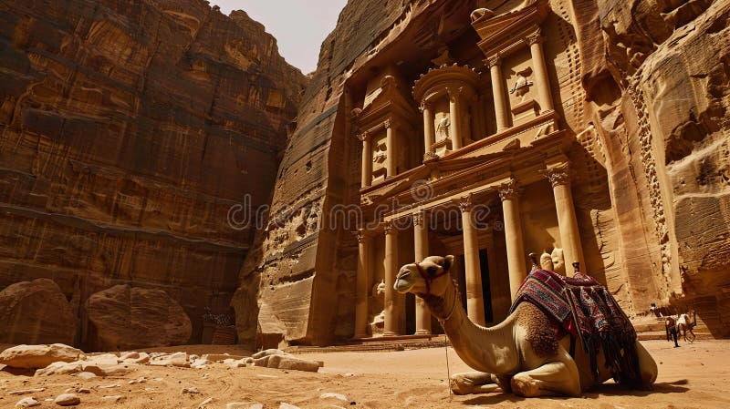 Kamel vor dem Schatzkanzler Petra jordan stock abbildung