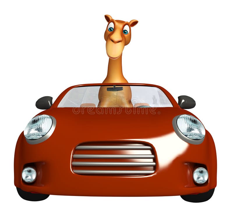 Kameltecknad filmtecken med bilen stock illustrationer Kameltecknad filmtecken med bilen stock illustrationer