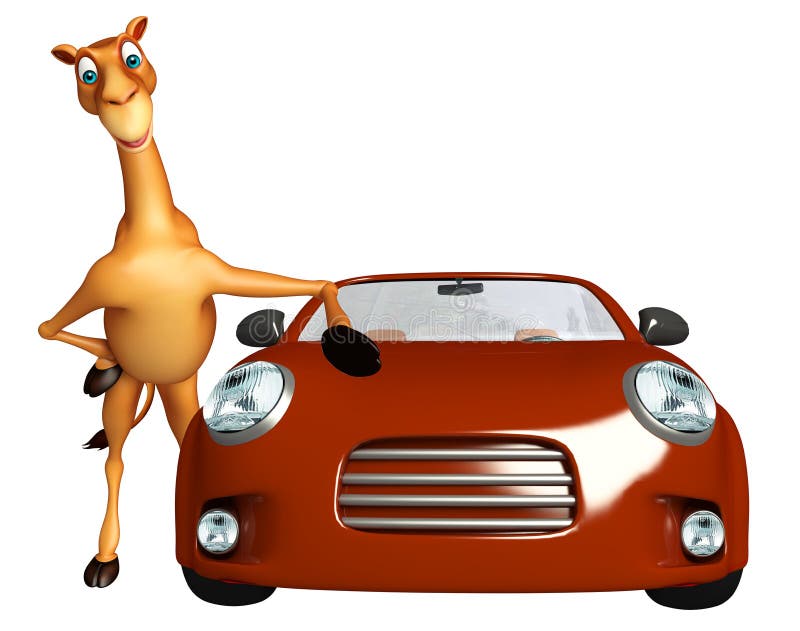 Kameltecknad filmtecken med bilen royaltyfri illustrationer Kameltecknad filmtecken med bilen royaltyfri illustrationer