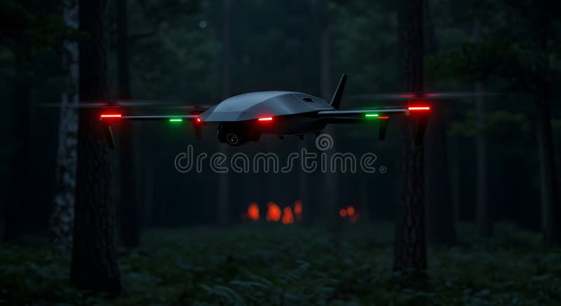 Kamera bezpieczeństwa obserwacja drona Militarystyczny rekonesans drone skanuje gęstą dżunglę w poszukiwaniu śladów ciepła ilustracji
