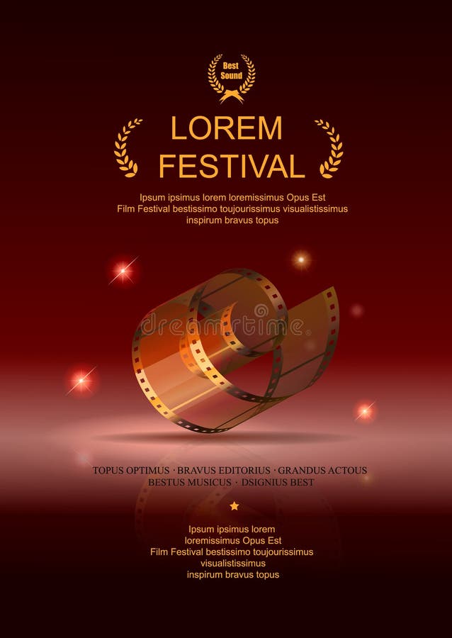 Kamera film 35 mm rolki złota, festiwalu filmu plakat ilustracja wektor Kamera film 35 mm rolki złota, festiwalu filmu plakat ilustracja wektor