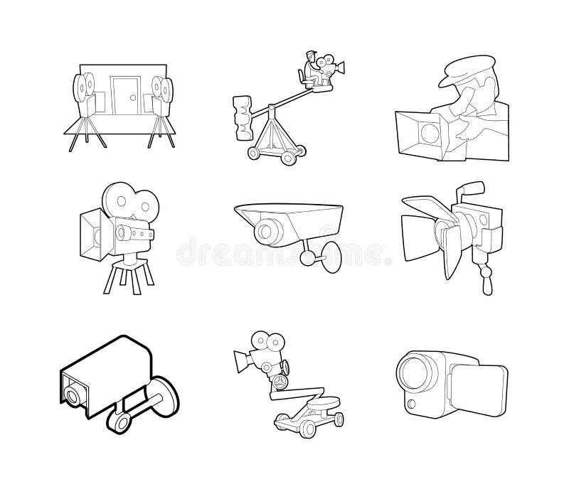 Kamera wideo ikony set, konturu styl ilustracja wektor Kamera wideo ikony set, konturu styl ilustracja wektor