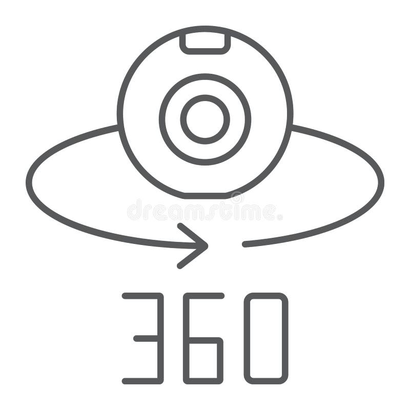 Kamery 360 cienka kreskowa ikona, przyrząd i obracanie, panoramiczny kamera znak, wektorowe grafika, liniowy wzór na bielu royalty ilustracja Kamery 360 cienka kreskowa ikona, przyrząd i obracanie, panoramiczny kamera znak, wektorowe grafika, liniowy wzór na bielu royalty ilustracja