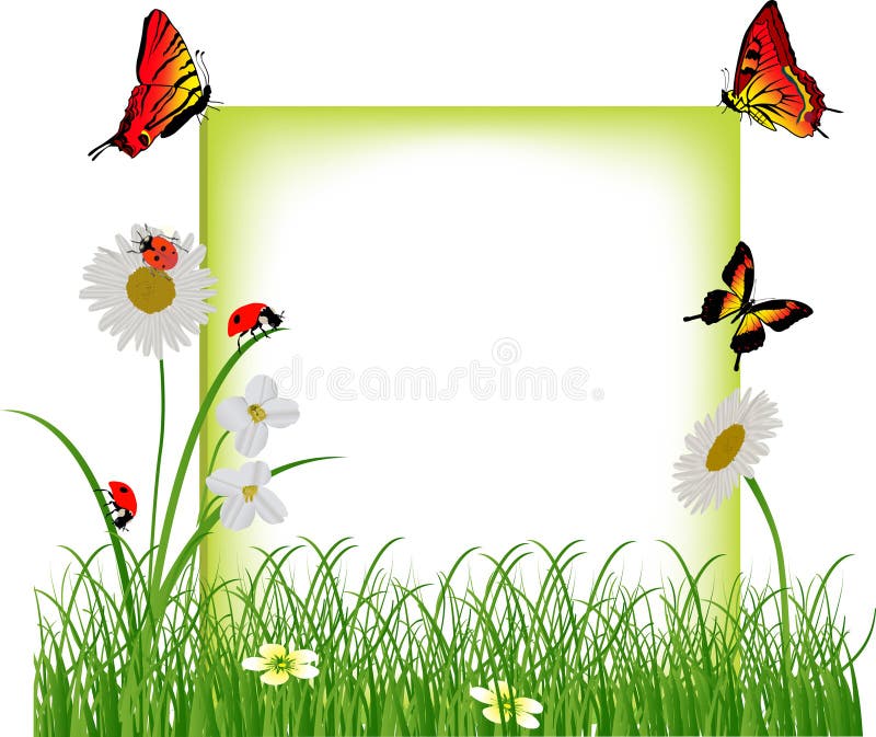 Kamilles en rode insecten in groen gras royalty-vrije illustratie Kamilles en rode insecten in groen gras royalty-vrije illustratie