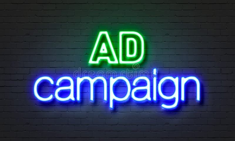Kampania reklamowa neonowy znak na ściana z cegieł tle