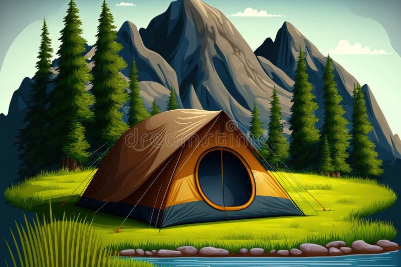 Kampeertent in bergweiden stock illustratie