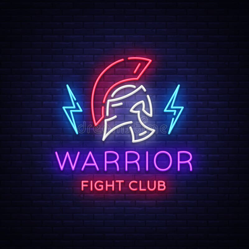 Kampf-Vereinleuchtreklame Kriegerslogo in der Neonart Entwerfen Sie Schablone, Sportlogo, spartanischer Krieger Nachtkampf, Krieg lizenzfreie abbildung Kampf-Vereinleuchtreklame Kriegerslogo in der Neonart Entwerfen Sie Schablone, Sportlogo, spartanischer Krieger Nachtkampf, Krieg lizenzfreie abbildung