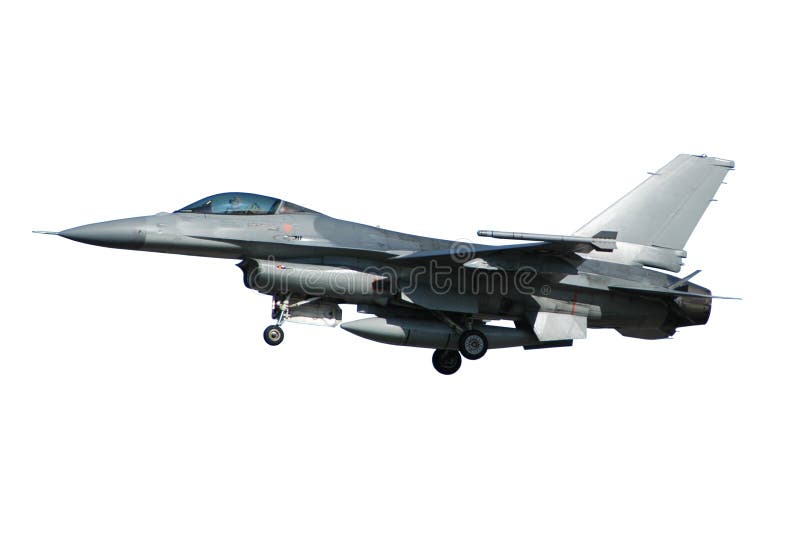 Kampfflugzeug F-16 lokalisiert auf einem sauberen weißen Hintergrund.