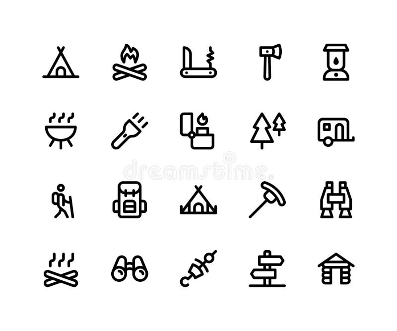 Simple Set of Camping Related Vector Line Icons. Contains such Icons as Camp, Fire, Knife, Hatchet, Lamp and More. pixel perfect vector icons based on 32px grid editable strokes. Well Organized and Layered. Simple Set of Camping Related Vector Line Icons. Contains such Icons as Camp, Fire, Knife, Hatchet, Lamp and More. pixel perfect vector icons based on 32px grid editable strokes. Well Organized and Layered.