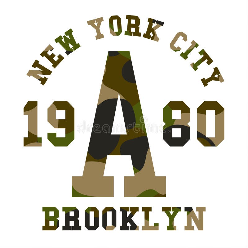 Kamuflaż typografia dla koszulka druku Militarny kamuflaż z pisać list Miasto Nowy Jork, Brooklyn royalty ilustracja Kamuflaż typografia dla koszulka druku Militarny kamuflaż z pisać list Miasto Nowy Jork, Brooklyn royalty ilustracja