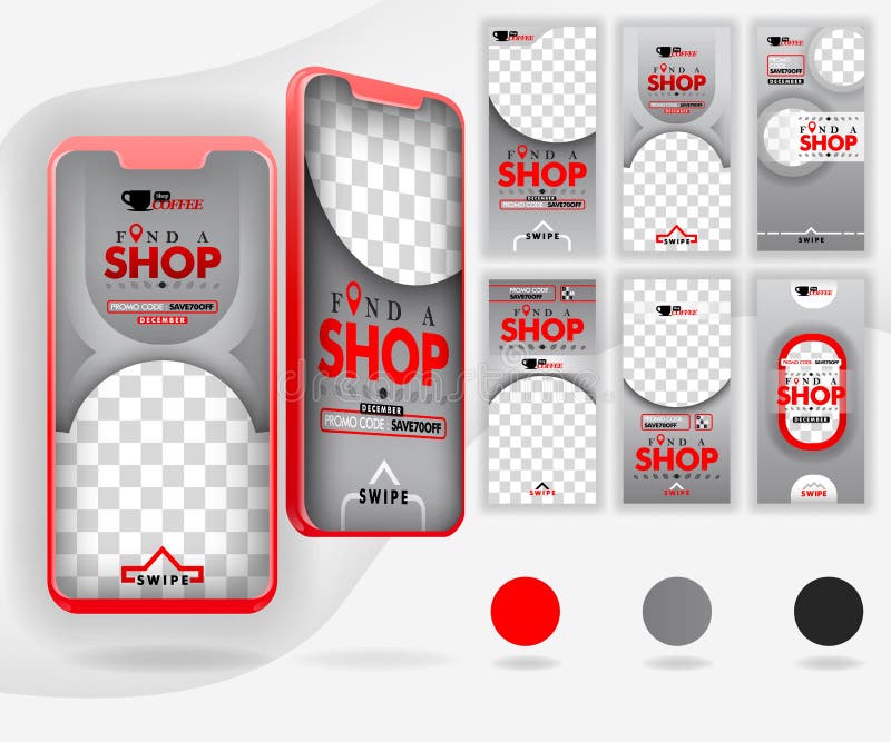 Kan rood model vijf smartphones voor online bevordering en Internet-marketing, met 6 malplaatje sociale media malplaatjes, gebrui vector illustratie Kan rood model vijf smartphones voor online bevordering en Internet-marketing, met 6 malplaatje sociale media malplaatjes, gebrui vector illustratie