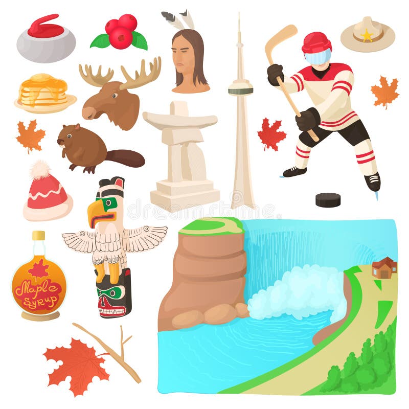 Kanada ikony ustawiać, kreskówka styl royalty ilustracja Kanada ikony ustawiać, kreskówka styl royalty ilustracja