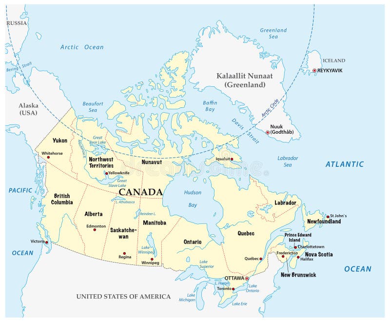 Kanada Karte Mit Provinzen Und Grenze Stock Abbildung Illustration Von Saskatchewan Ontario