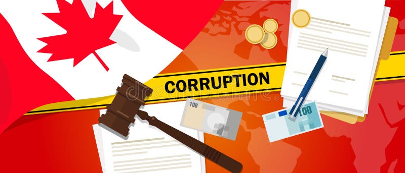 Kanada korupci pieniądze łapówkarstwa pieniężnego prawa kontrakta milicyjna linia dla skrzynka skandalu urzędnika państwowego ilustracja wektor Kanada korupci pieniądze łapówkarstwa pieniężnego prawa kontrakta milicyjna linia dla skrzynka skandalu urzędnika państwowego ilustracja wektor