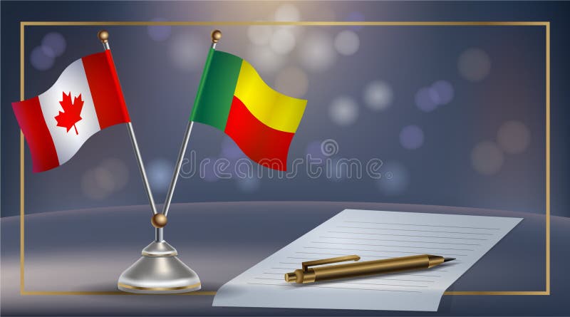 Kanada VS Benin-flaggrelation i ett litet ställ och papper på bordet vektor illustrationer