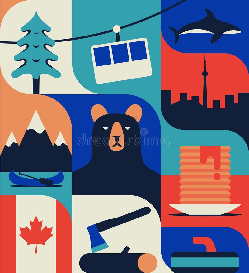 Kanada, wektorowa płaska ilustracja, ikona set, kolorowy wzór ilustracja wektor Kanada, wektorowa płaska ilustracja, ikona set, kolorowy wzór ilustracja wektor