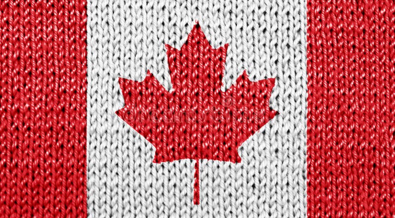 Kanadische Staatsflagge auf gestricktem Hintergrund stockfotografie Kanadische Staatsflagge auf gestricktem Hintergrund stockfotografie