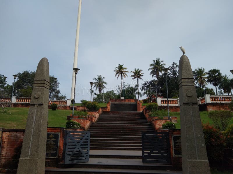 Kanakakunnu palace entrance, steps and stone pillar, Thiruvananthapuram, Kerala