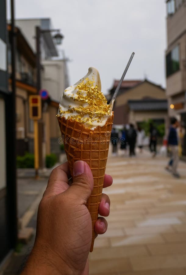 Kanazawa famous ice cream topped with gold leaf, Kanazawa