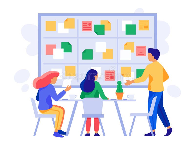 Kanban brädeteamwork Förhandsmöteintrig, klungaledning och vektor för kläckning av ideer för planläggning för affärsanställdlag royaltyfri illustrationer Kanban brädeteamwork Förhandsmöteintrig, klungaledning och vektor för kläckning av ideer för planläggning för affärsanställdlag royaltyfri illustrationer