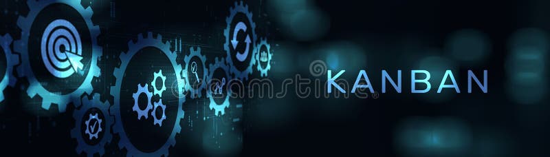 Kanban Visual Workflow Management for Process Efficiency on a Wide Banner, Business and Technology Concept royalty free illustration