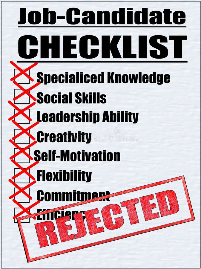 Illustration of a Job-Candidate Checklist - with Negative Results. Illustration of a Job-Candidate Checklist - with Negative Results